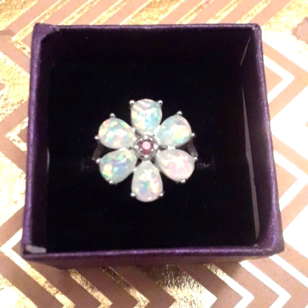 Man made opal flower ring